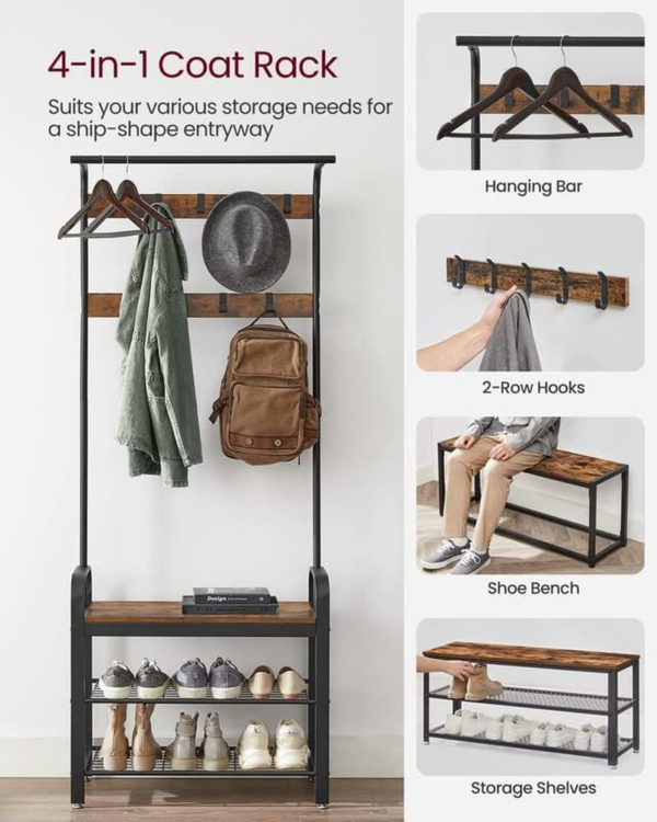 Entryway Bench with Coat Rack