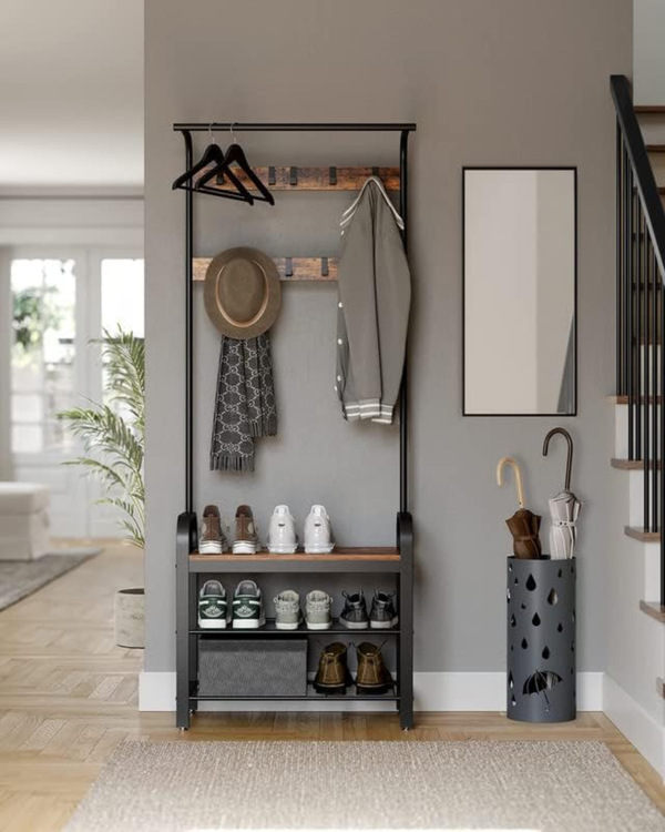 Entryway Bench with Coat Rack