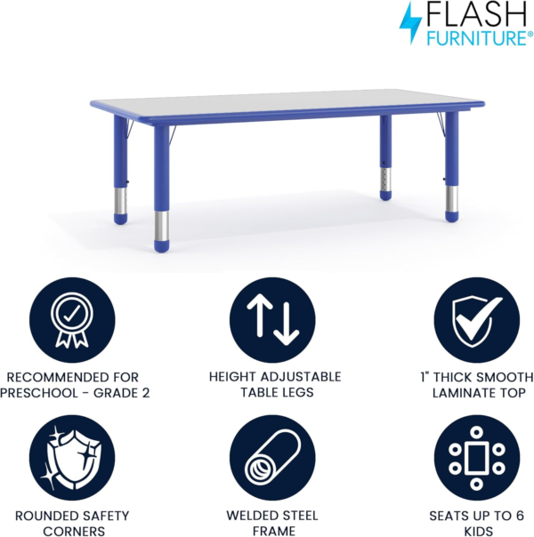 Wren Adjustable Classroom Plastic Activity Table for School,Kids, 23.625" W X 47.25" L, Blue - Image 3