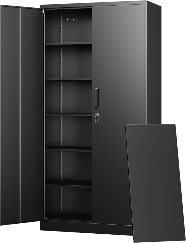 Metal Storage Cabinets with Lock Doors, 5 Adjustable Layers Shelves for Home - Image 2