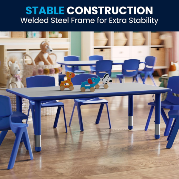 Wren Adjustable Classroom Plastic Activity Table for School,Kids, 23.625" W X 47.25" L, Blue - Image 6