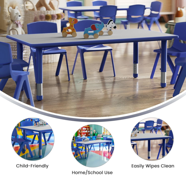 Wren Adjustable Classroom Plastic Activity Table for School,Kids, 23.625" W X 47.25" L, Blue - Image 4