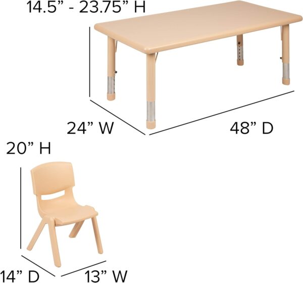 Adjustable Classroom Activity Table with 6 Stackable Chairs, Plastic Activity Table, 24" W X 48" L - Image 5