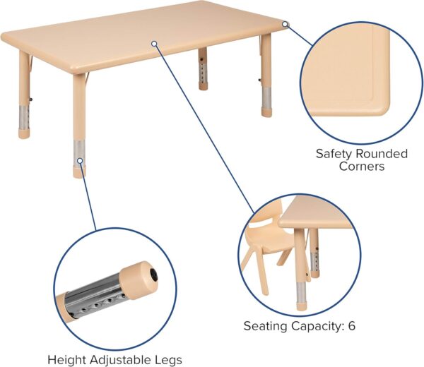 Adjustable Classroom Activity Table with 6 Stackable Chairs, Plastic Activity Table, 24" W X 48" L - Image 4