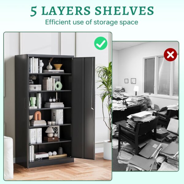 Metal Storage Cabinets with Lock Doors, 5 Adjustable Layers Shelves for Home - Image 4