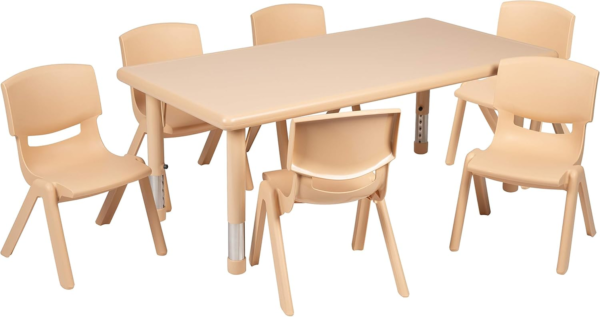 Adjustable Classroom Activity Table with 6 Stackable Chairs, Plastic Activity Table, 24" W X 48" L - Image 2